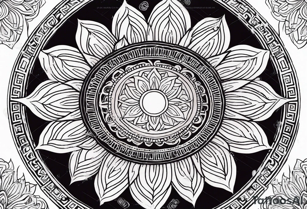 A round Mandala with a sun background tattoo idea