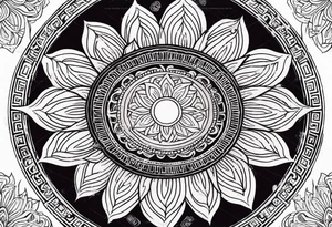 A round Mandala with a sun background tattoo idea