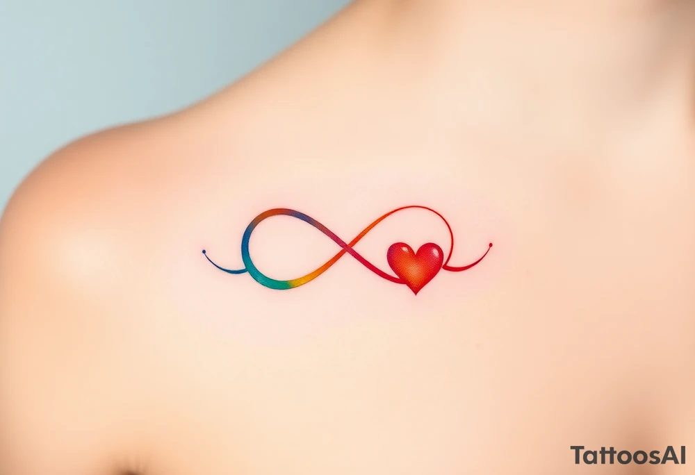 infinity symbol in rainbow colors and hearts at its ending tattoo idea