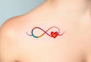 infinity symbol in rainbow colors and hearts at its ending tattoo idea