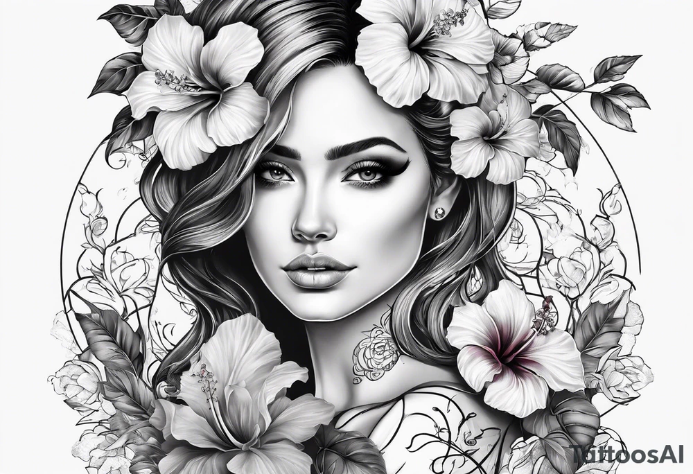 femmale skeleton with hibiscus tattoo idea