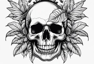 Skull and bones with leafs tattoo idea