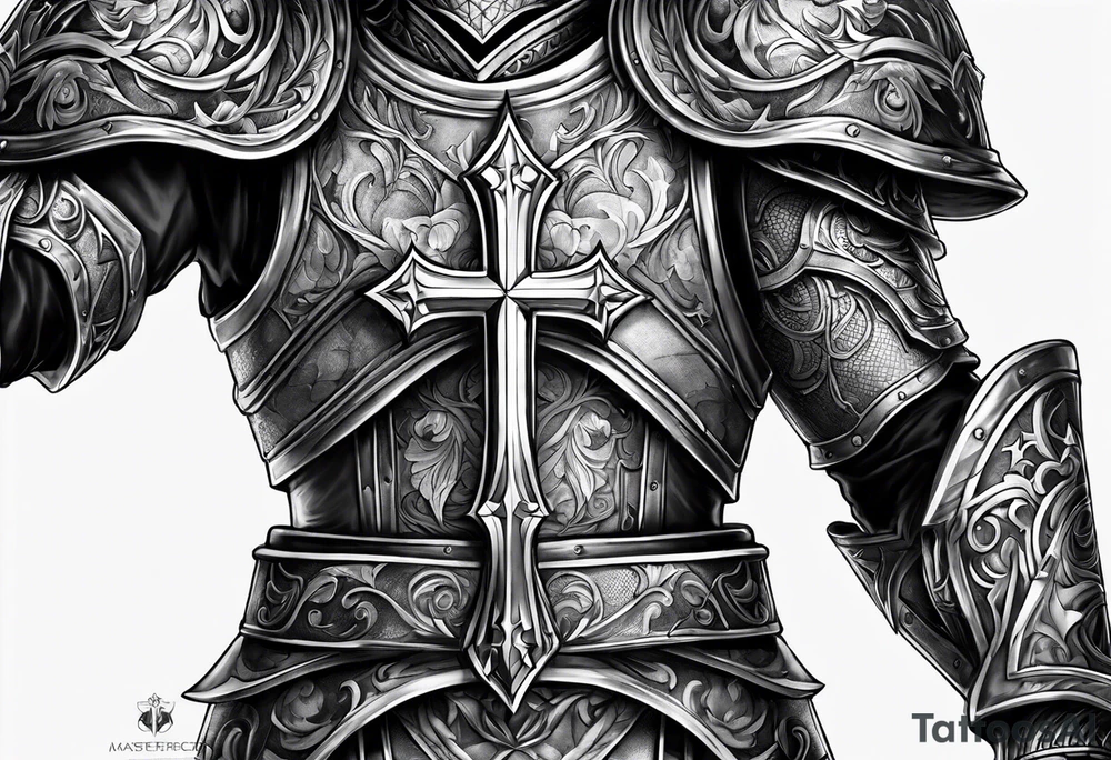 Armor on only one arm with cross on top tattoo idea