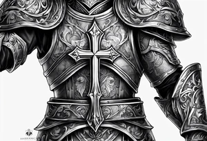 Armor on only one arm with cross on top tattoo idea