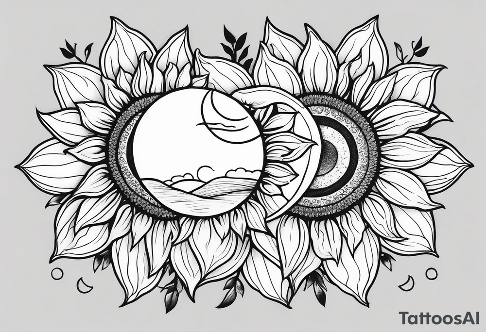 Sunflowers sun and moon tattoo idea