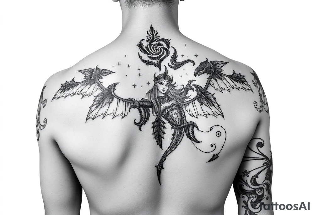 Female leg sleeve theme karma tattoo idea