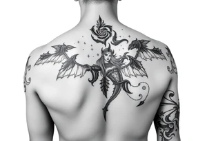 Female leg sleeve theme karma tattoo idea