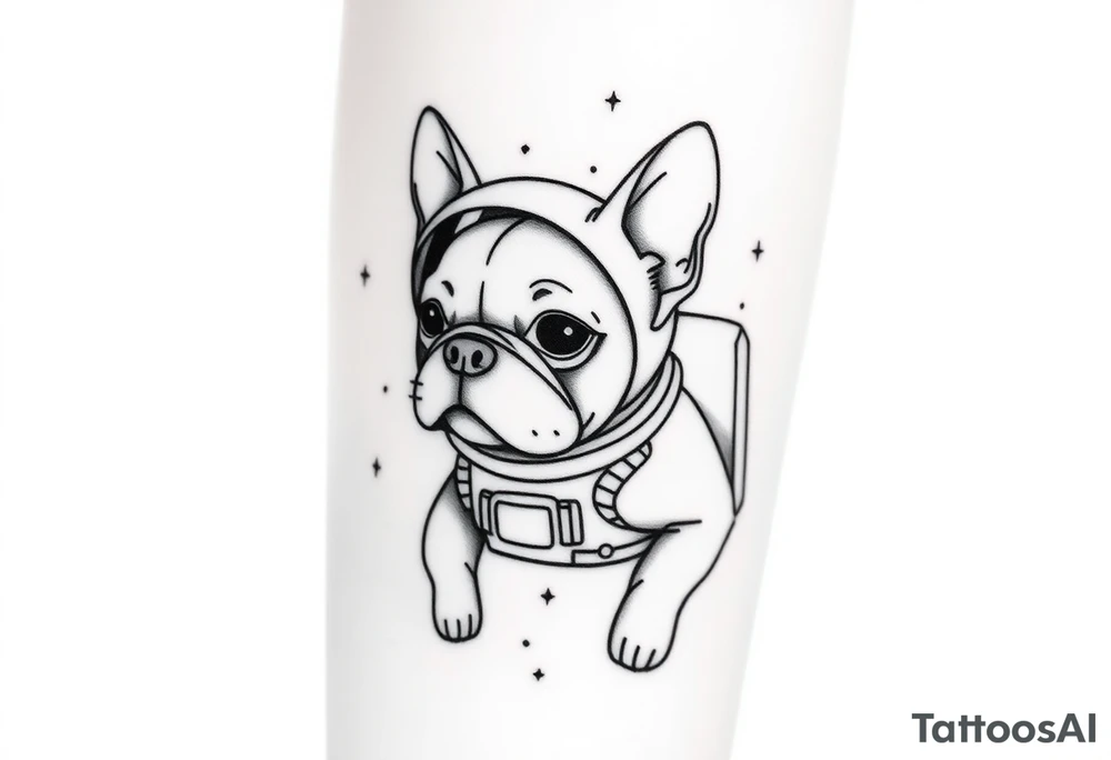 a space themed tattoo of my french bulldog mars. include elements in space like planets and stars. mars should be depicted as a astronaut tattoo idea