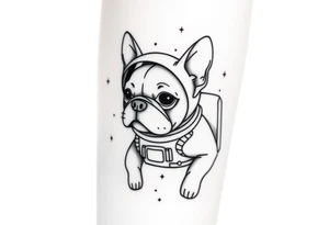 a space themed tattoo of my french bulldog mars. include elements in space like planets and stars. mars should be depicted as a astronaut tattoo idea