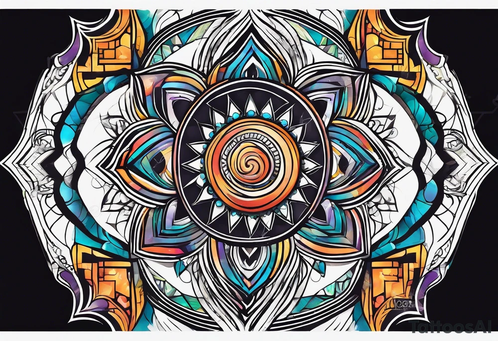 geometric earthly spiral chakra, spiritual for the side of the neck tattoo idea