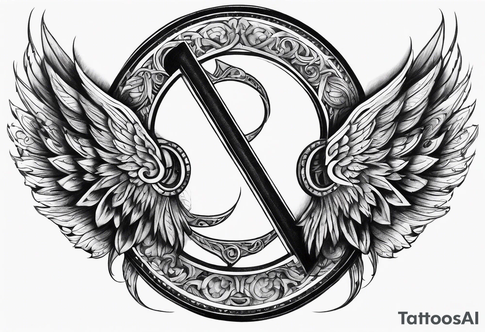 Infinity sign dates 01/59-02/16 and angle wings in the background tattoo idea Infinity sign dates 01/59-02/16 and angle wings in the background tattoo idea