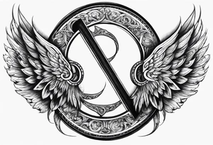 Infinity sign dates 01/59-02/16 and angle wings in the background tattoo idea