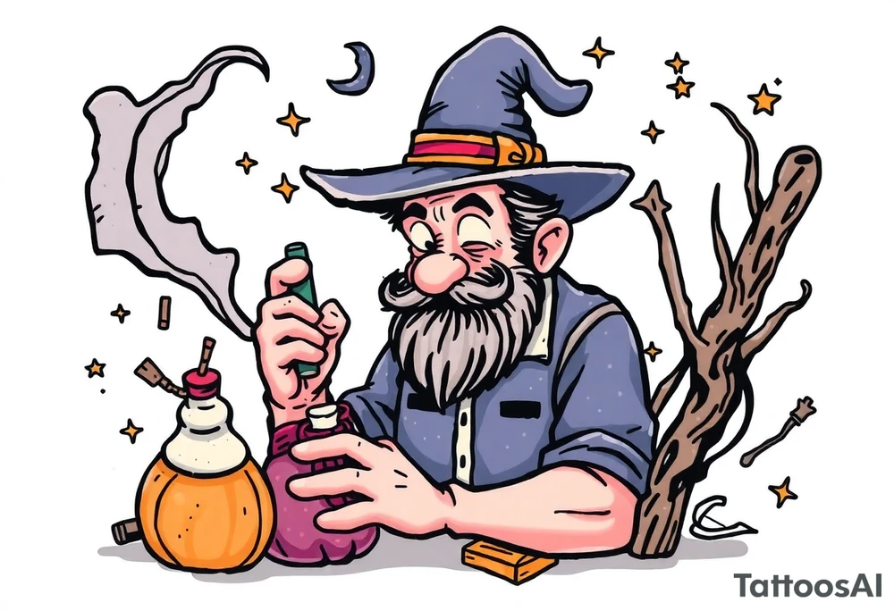 Guy exploring witch supplies tattoo idea