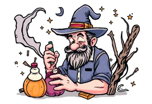 Guy exploring witch supplies tattoo idea