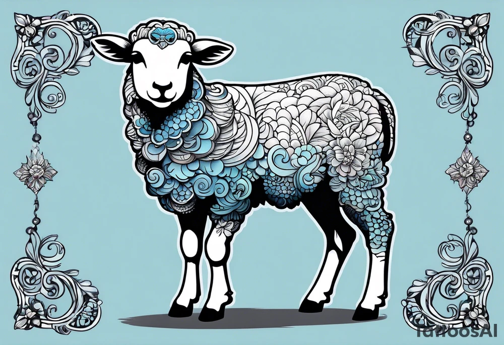 Pastel blue Lamb tattoo idea