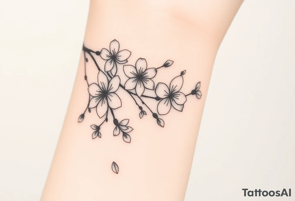 delicate cherry blossoms swirling in spring breeze with petals tattoo idea