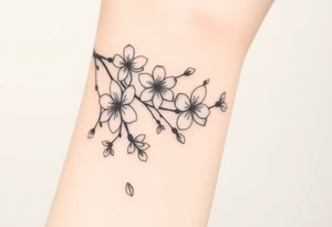 delicate cherry blossoms swirling in spring breeze with petals tattoo idea
