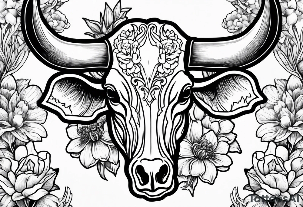 bluebonnet flowers and magnolia flowers with cow skull tattoo idea