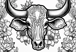 bluebonnet flowers and magnolia flowers with cow skull tattoo idea