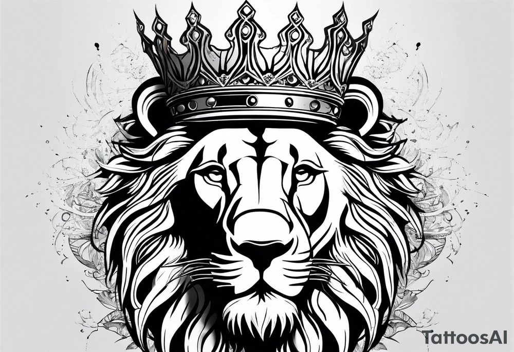 lion with a crown and sparkling eyes on the chest tattoo idea
