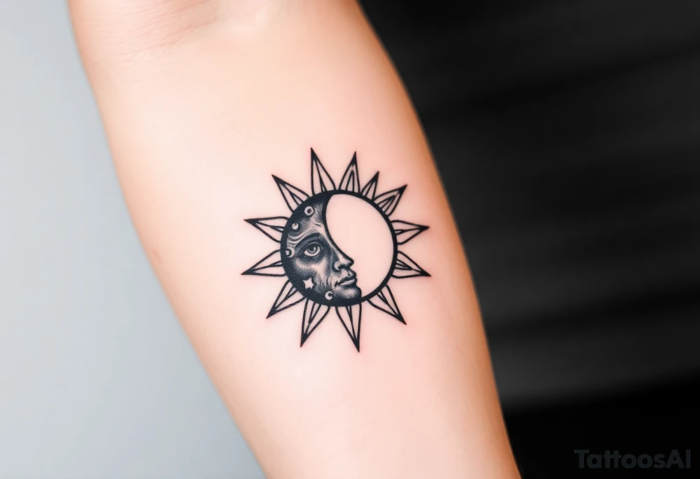 sun and moon in constellation patterns tattoo idea