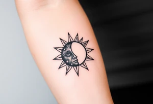 sun and moon in constellation patterns tattoo idea