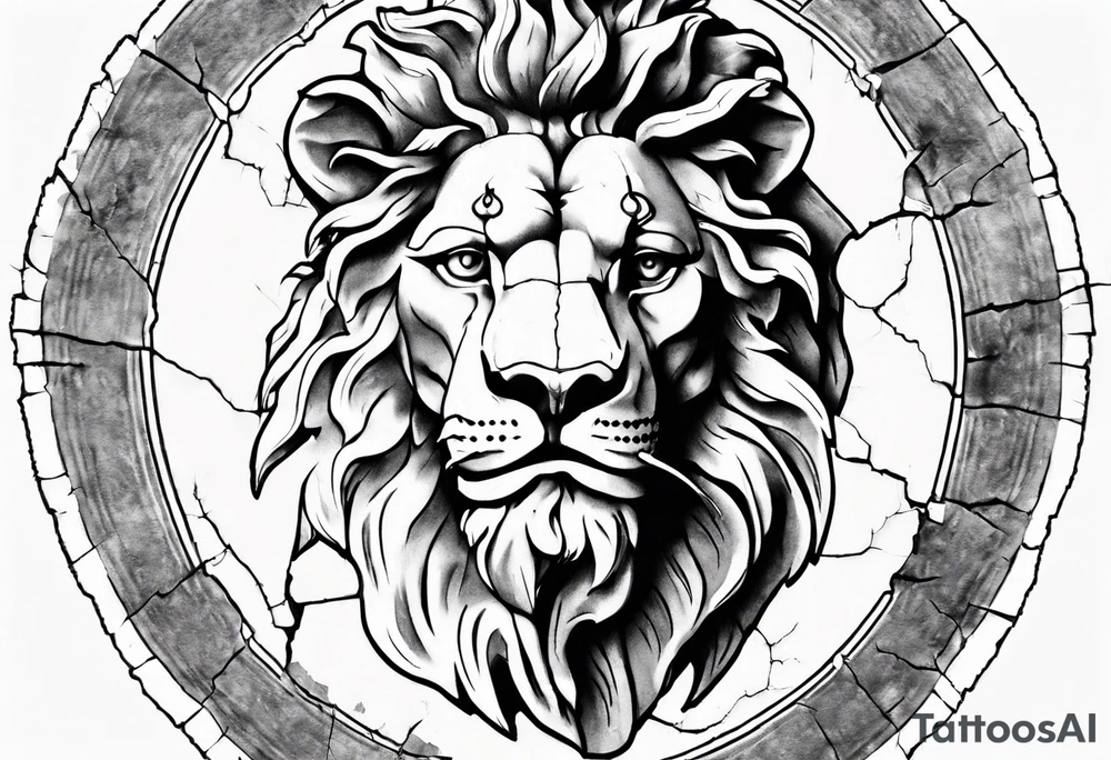 cracked Face of david statue with lion features in the cracks tattoo idea