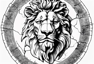 cracked Face of david statue with lion features in the cracks tattoo idea