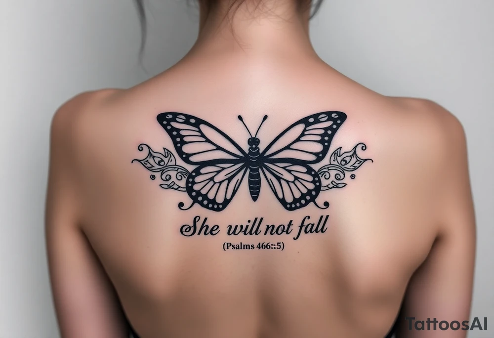"God is within her; she will not fall" Psalms 46:5 with a butterfly tattoo idea