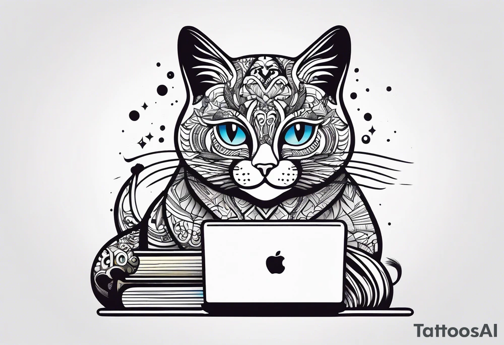 кот и mackbook tattoo idea