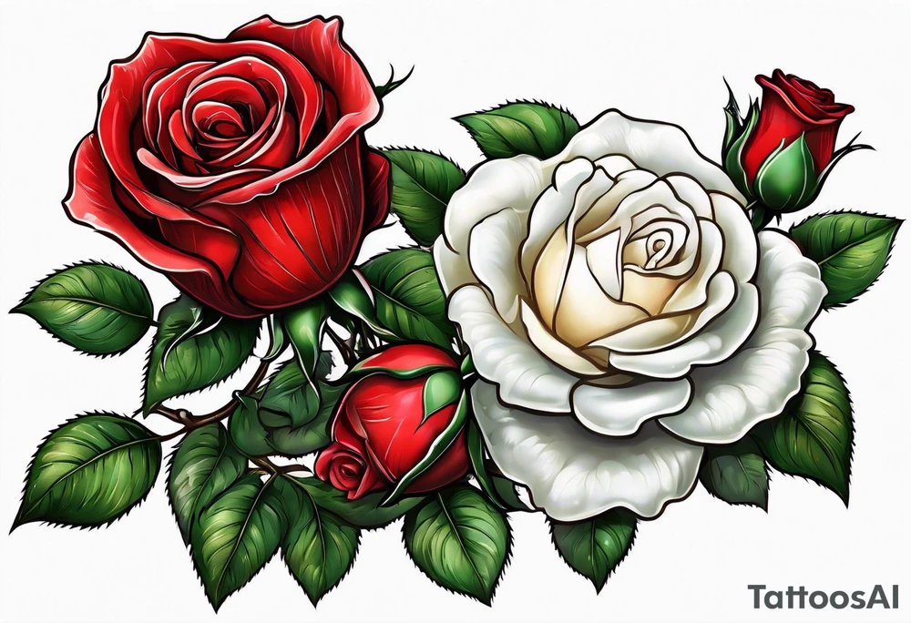 Red rose with a pearl necklace dangling tattoo idea