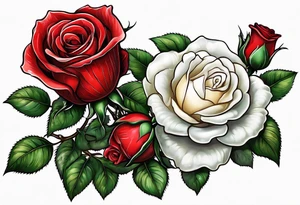 Red rose with a pearl necklace dangling tattoo idea