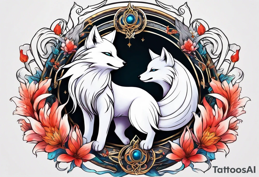 White fox mystic ninetails tattoo idea