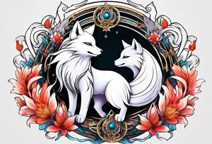 White fox mystic ninetails tattoo idea