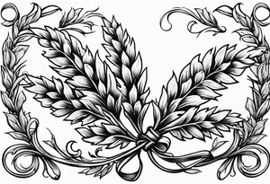 Oak tree leaves with wheat stalks wrapped in a ribbon tattoo idea