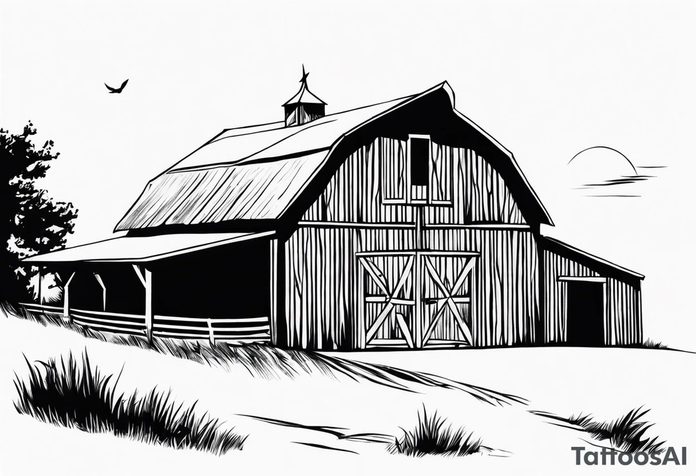 Rustic Barn Silhouette tattoo idea