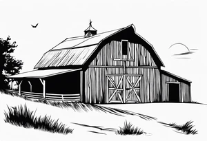 Rustic Barn Silhouette tattoo idea