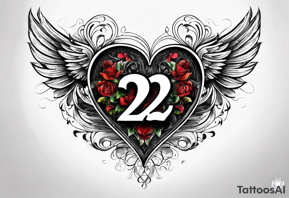 A heart in the form of the number 22 with wings tattoo idea