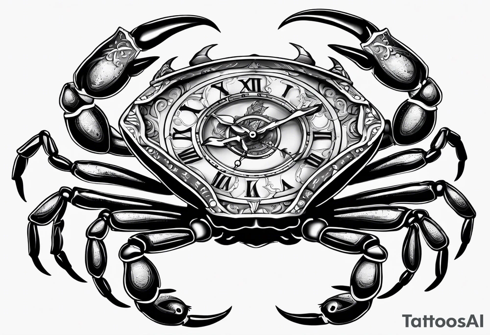 Zodiac crab with clock tattoo idea