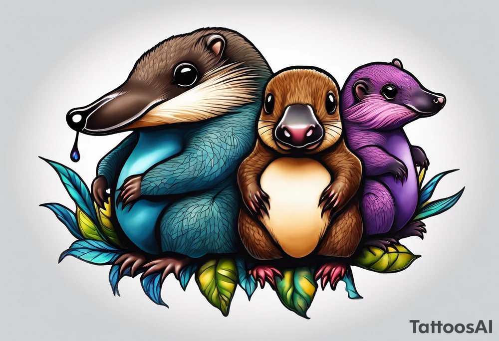 Australian Platypus, Echidna, Wombat & pygmy Sugar Glider in one image tattoo idea