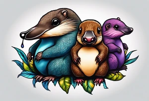Australian Platypus, Echidna, Wombat & pygmy Sugar Glider in one image tattoo idea