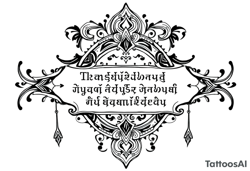 long ornament shaman style mytical with ancient rhyme writing tattoo idea