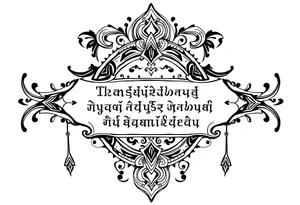 long ornament shaman style mytical with ancient rhyme writing tattoo idea
