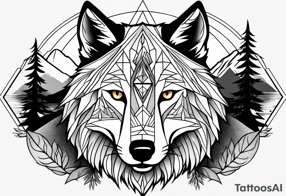 Mountains, wolf eyes underneath tattoo idea