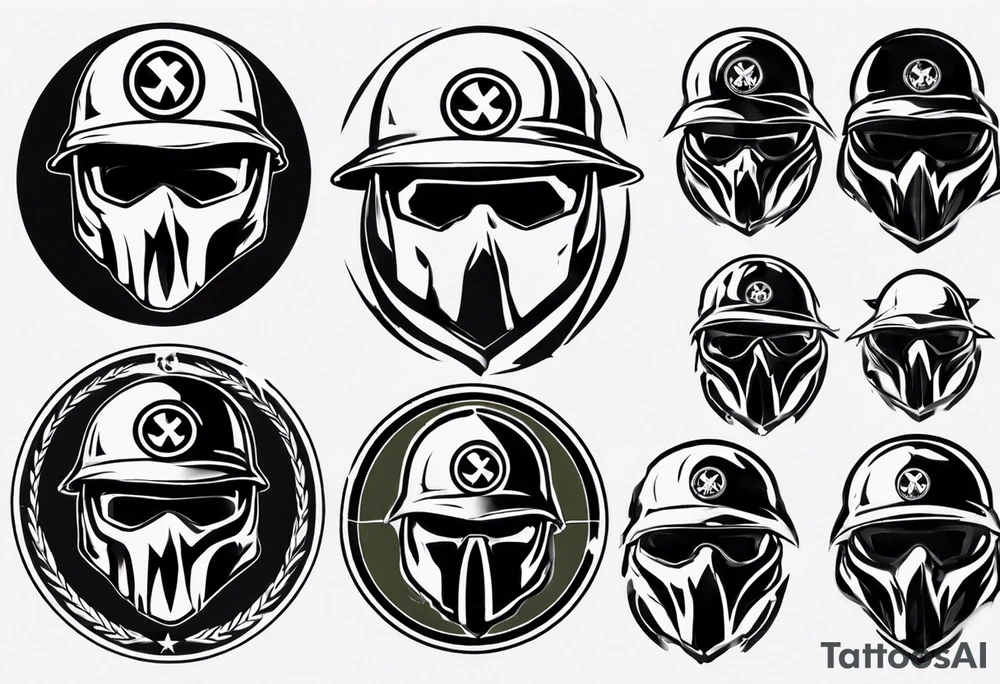 wu tang logo and army helmet in circle tattoo idea