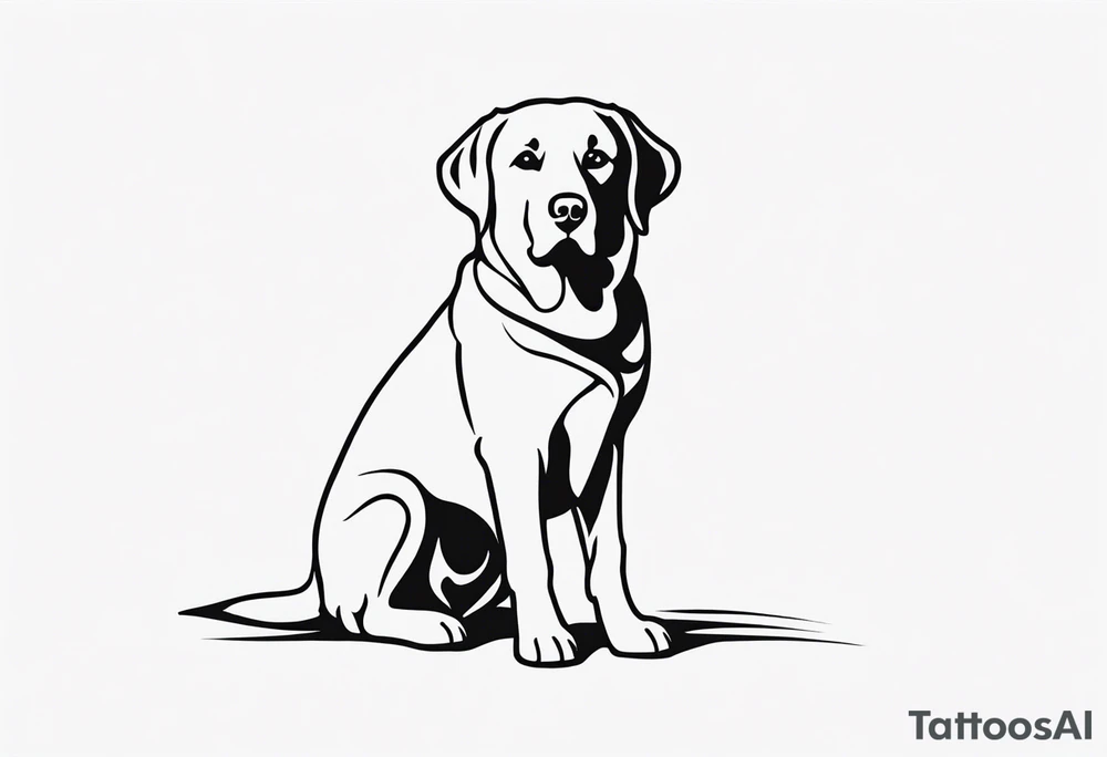 Generate a simple tattoo of a sitting Labrador Retriever, focusing on its friendly face and expressive eyes in a minimalist style tattoo idea