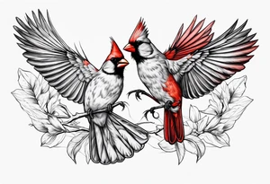 Male and female cardinal flying together tattoo idea