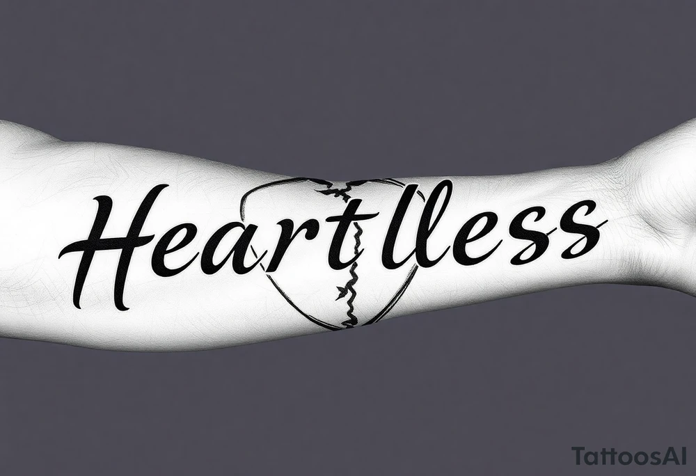 Heartless words written with broken real heart design tattoo idea