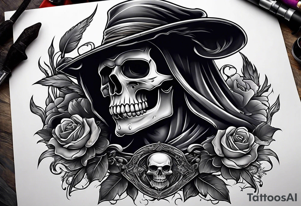 Skull with smoked grim reaper Real 1 tattoo idea