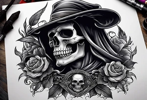 Skull with smoked grim reaper Real 1 tattoo idea